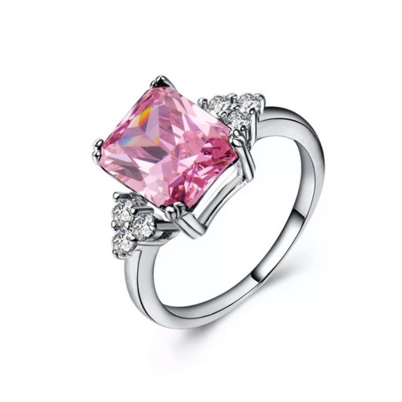 925sterling silver princess cut pink sapphire ring - Picture 5 of 5